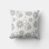 Zwart & Witte Fantasievolle Zon Maan & Sterren Kussen (Voorkant)