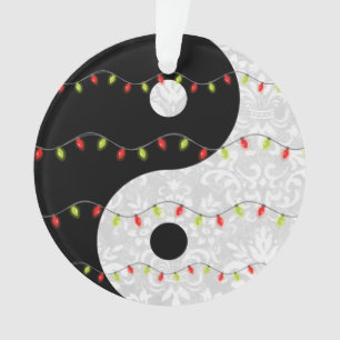 Zwart-witte faux Lace Yin Yang met licht Ornament