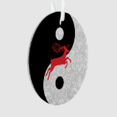 Zwart-witte faux Lace Yin Yang met Red Deer Ornament (voorkant)