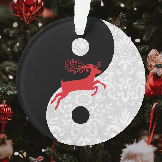 Zwart-witte faux Lace Yin Yang met Red Deer Ornament