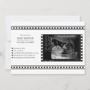Zwart & Witte Film Echografie Foto Baby Shower Kaart