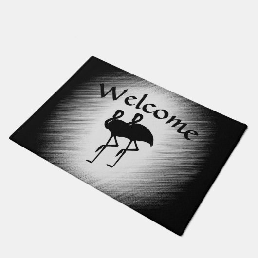 Zwart-witte flamingo deurmat (Schuin)