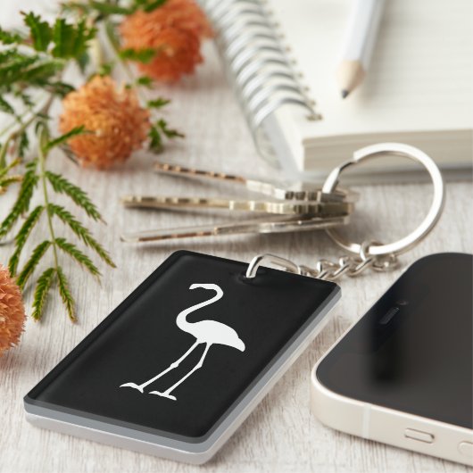 Zwart-witte flamingo sleutelhanger (Voorkant Rechts)