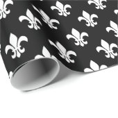 Zwart Witte Fleur de Lis Patroon Cadeaupapier (Rol Hoek)