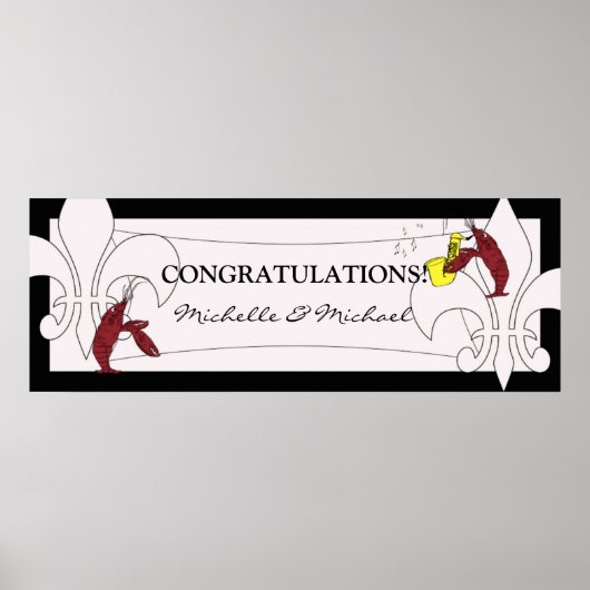 Zwart Witte Fleur de Lis Rivierkreeft Feest Banner Poster (Voorkant)
