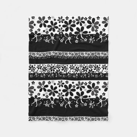 Zwart-witte floraal fleece deken (Voorkant)