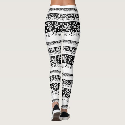 Zwart-witte floraal leggings (Achterkant)