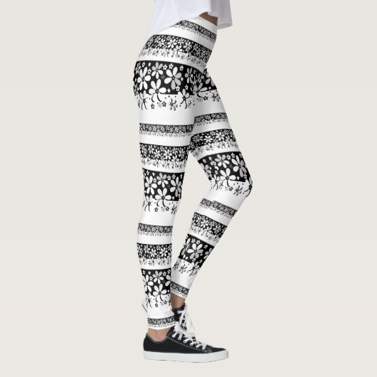Zwart-witte floraal leggings (Rechts)