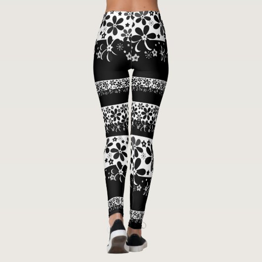 Zwart-witte floraal leggings (Achterkant)