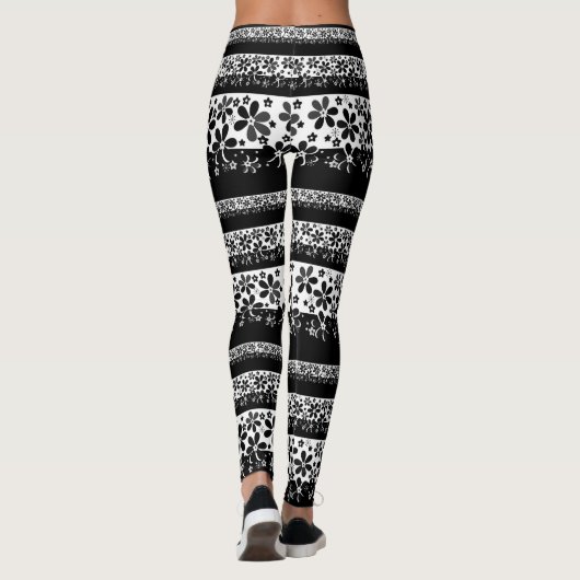 Zwart-witte floraal leggings (Achterkant)