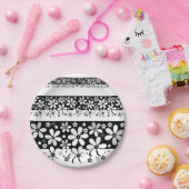 Zwart-witte floraal papieren bordje (Feest)