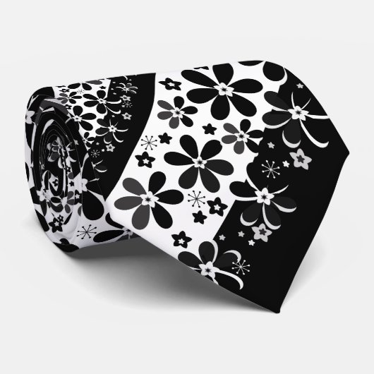 Zwart-witte floraal stropdas (Opgerold)