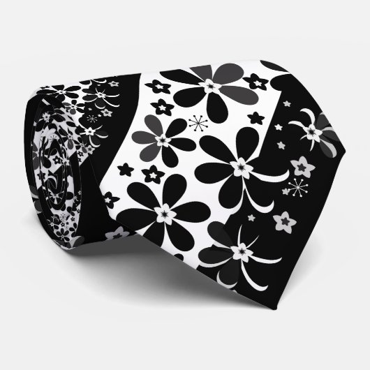 Zwart-witte floraal stropdas (Opgerold)