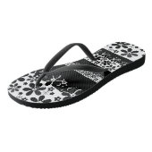 Zwart-witte floraal teenslippers (Schuin)