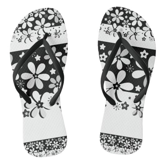 Zwart-witte floraal teenslippers (Voetbed)