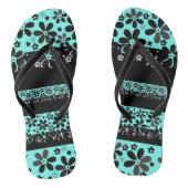 Zwart-witte floraal teenslippers (Voetbed)