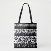 Zwart-witte floraal tote bag (Voorkant)