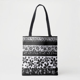 Zwart-witte floraal tote bag