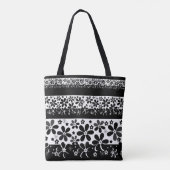 Zwart-witte floraal tote bag (Achterkant)