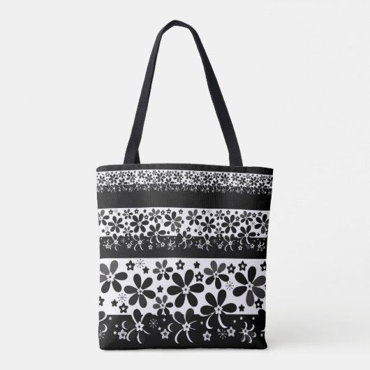 Zwart-witte floraal tote bag (Achterkant)