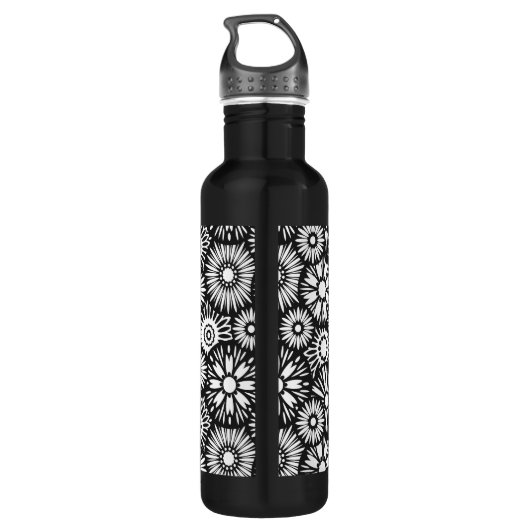 Zwart-witte floraal waterfles  (Achterkant)