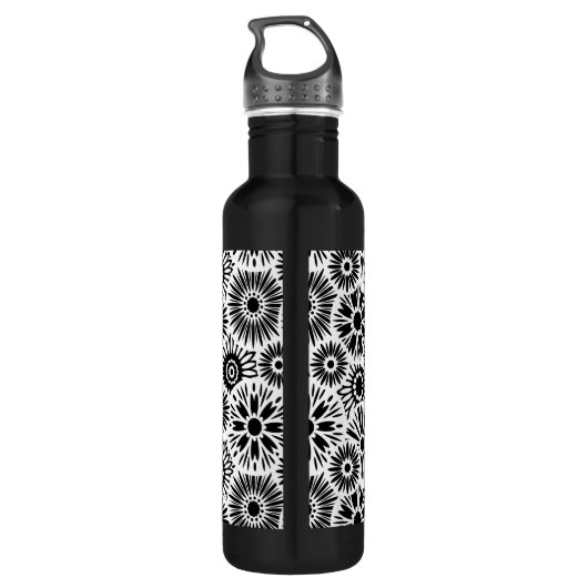 Zwart-witte floraal waterfles  (Achterkant)