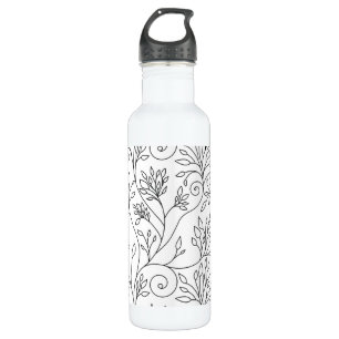 Zwart-witte floraal waterfles 