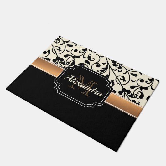 Zwart-witte Floral Deurmat (Schuin)