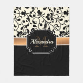 Zwart-witte Floral Fleece Deken (Voorkant)