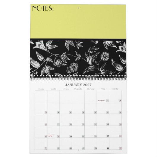 Zwart-witte Floral Kalender (Jan 2027)