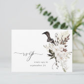 Zwart-witte Floral met RSVP Kaartje (Staand voorkant)