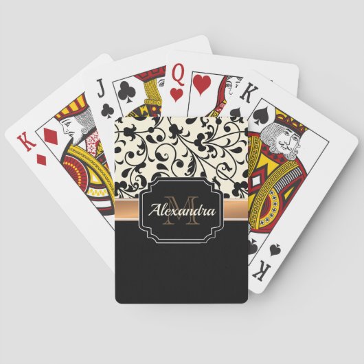 Zwart-witte Floral Pokerkaarten (Achterkant)