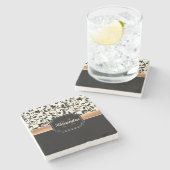 Zwart-witte Floral Stenen Onderzetter (Zijkant)