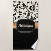 Zwart-witte Floral Strandlaken (Voorkant)