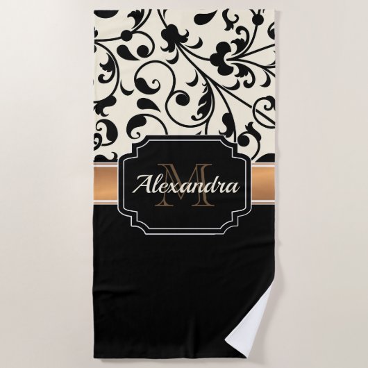 Zwart-witte Floral Strandlaken (Voorkant)