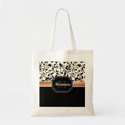 Zwart-witte Floral Tote Bag (Voorkant)