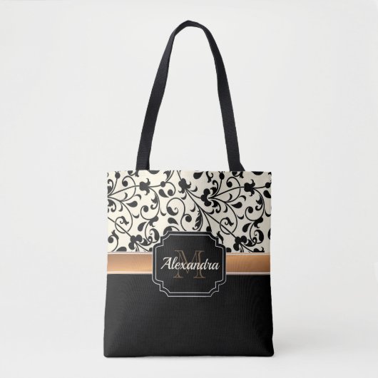 Zwart-witte Floral Tote Bag (Voorkant)