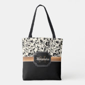 Zwart-witte Floral Tote Bag (Achterkant)