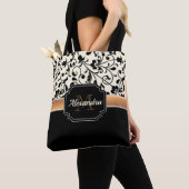 Zwart-witte Floral Tote Bag (Dichtbij)