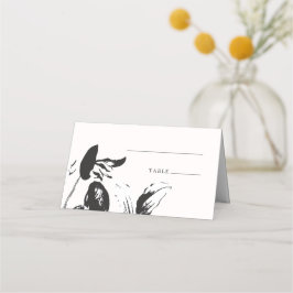 Zwart-witte florale eenvoudige botanische bruiloft plaatskaartje