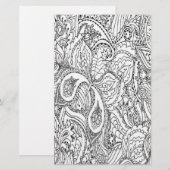 Zwart-witte florale kleurpagina briefpapier (Voorkant / Achterkant)