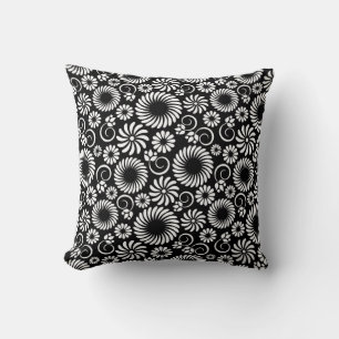 Zwart-witte florale Pillow Kussen