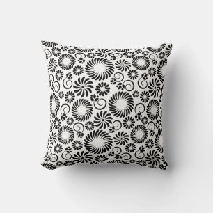 Zwart-witte florale Pillow Kussen