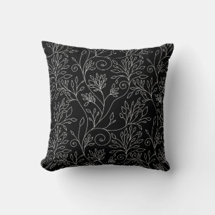 Zwart-witte florale Pillow Kussen