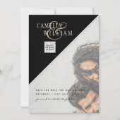 Zwart Witte FOTO Huwelijksuitnodiging QR Code Bewa Kaart (Voorkant)