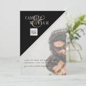 Zwart Witte FOTO Huwelijksuitnodiging QR Code Bewa Kaart (Staand voorkant)