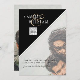 Zwart Witte FOTO Huwelijksuitnodiging QR Code Bewa Kaart