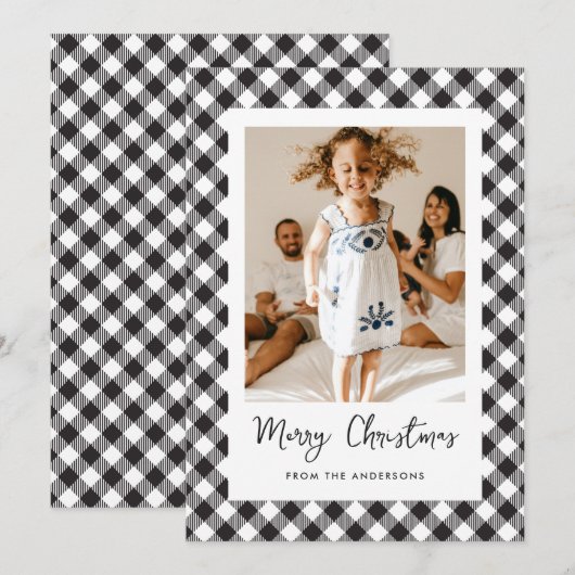 Zwart-witte foto met prettige kerst feestdagenkaart (Voorkant / Achterkant)