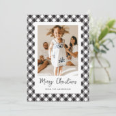 Zwart-witte foto met prettige kerst feestdagenkaart (Staand voorkant)