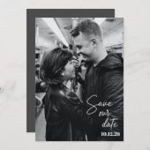 Zwart-witte foto Trendy Script Modern Wedding Save The Date (Voorkant / Achterkant)